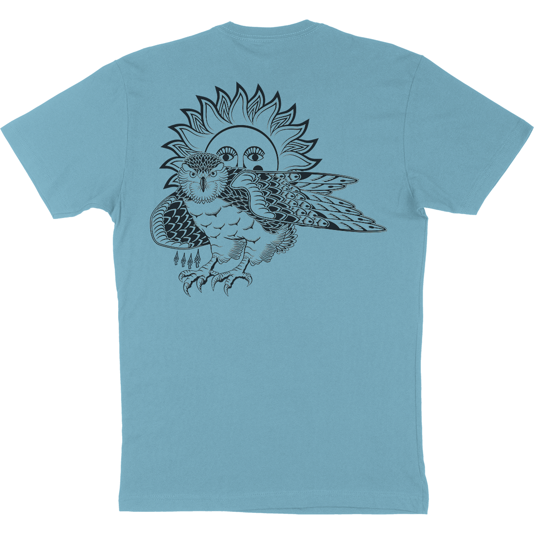 Koz McRae Surfing Boards "Sun Bird" T-Shirt in Pacific Blue