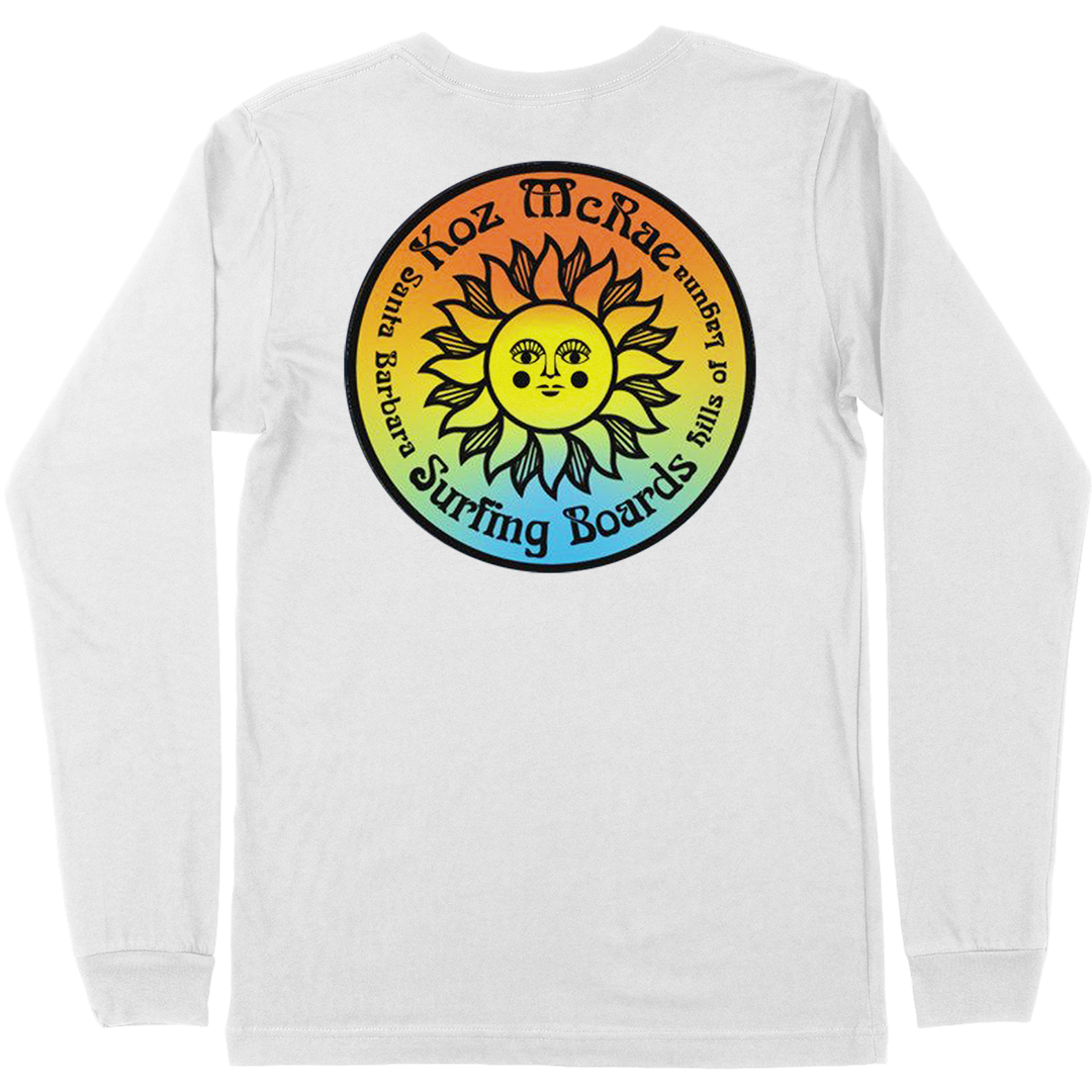Koz McRae Surfing Boards "Gradient Sun Seal" Long Sleeve T-Shirt in White