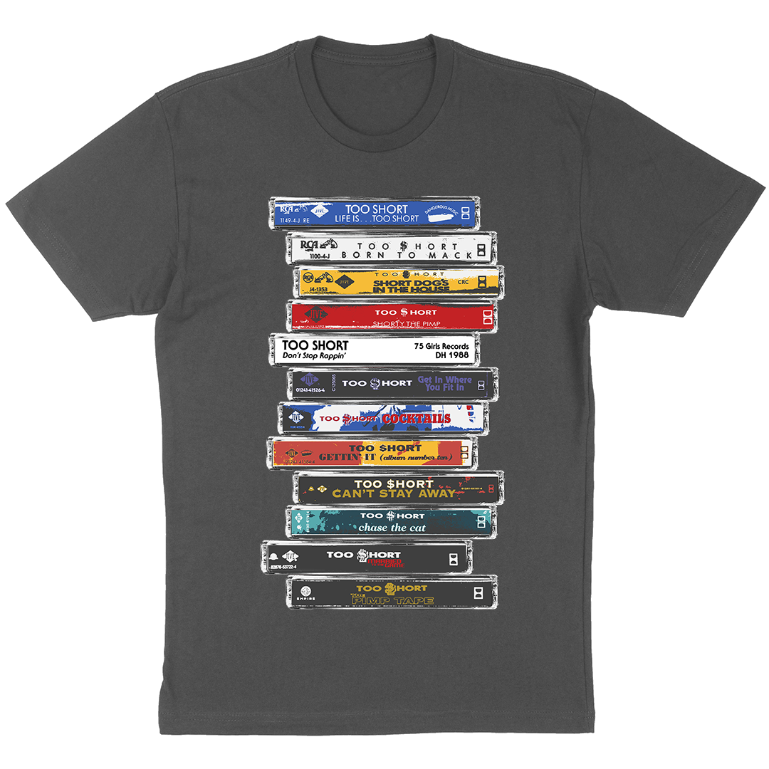 Too $hort "Cassette Stack" T-Shirt in Charcoal Grey