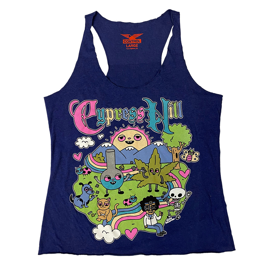 Cypress Hill "Happy Time by Sean Solomon" Women's Raw Edge Racer Back Tank