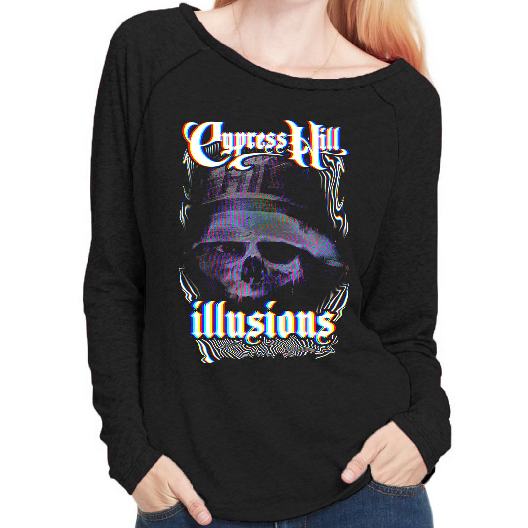 Cypress Hill "Illusions" Women's Long Sleeve Scoop Neck T-Shirt - Black