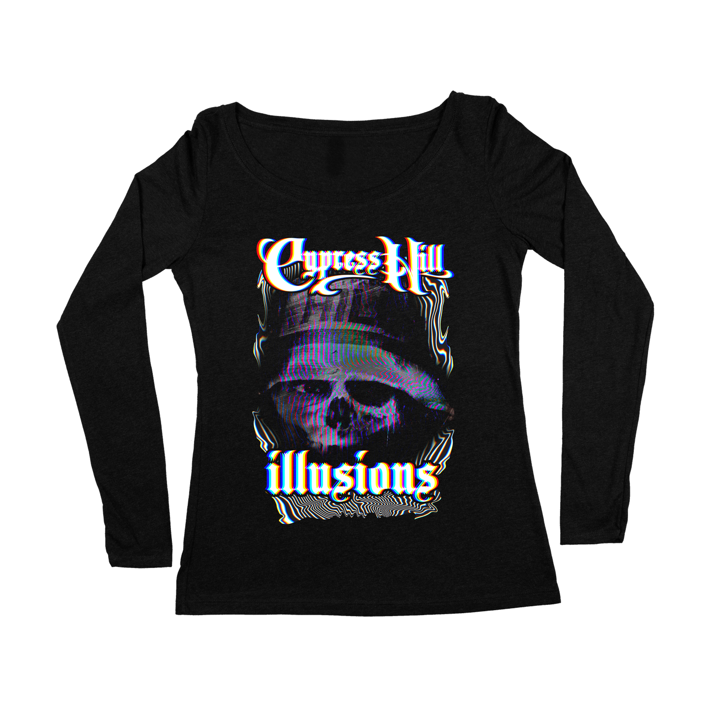 Cypress Hill "Illusions" Women's Long Sleeve Scoop Neck T-Shirt - Black