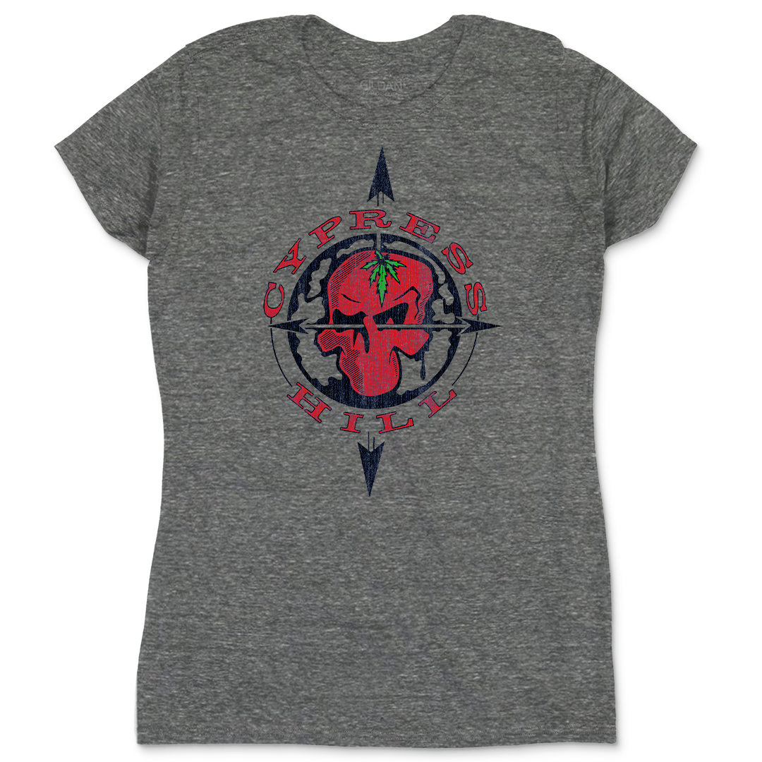 Cypress Hill "Crazy Insane OG Skull & Compass" Women's T-Shirt in Heather Grey