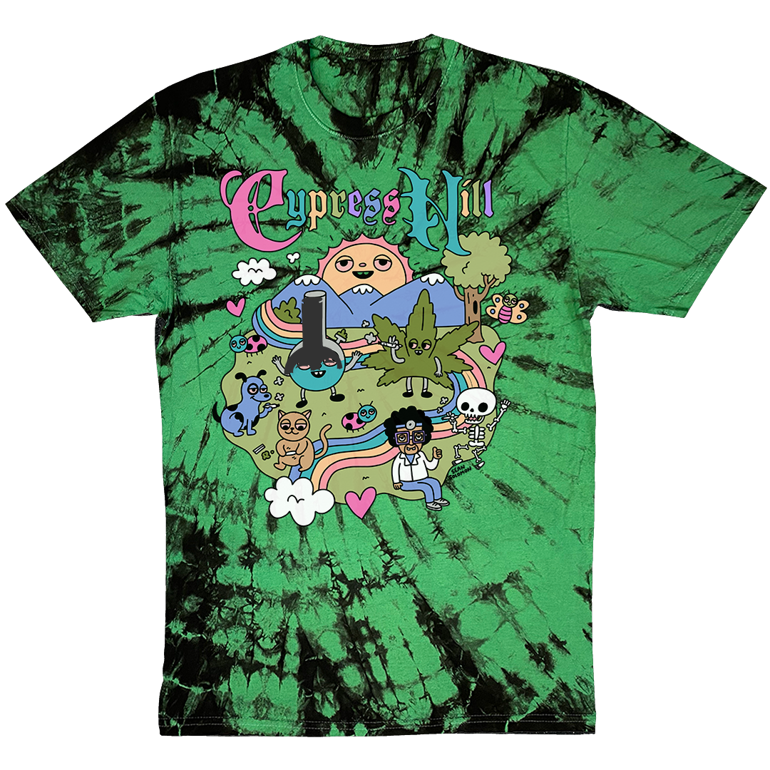 Cypress Hill "Sean Solomon's Happy Time" T-shirt in Green and Black Tie Dye