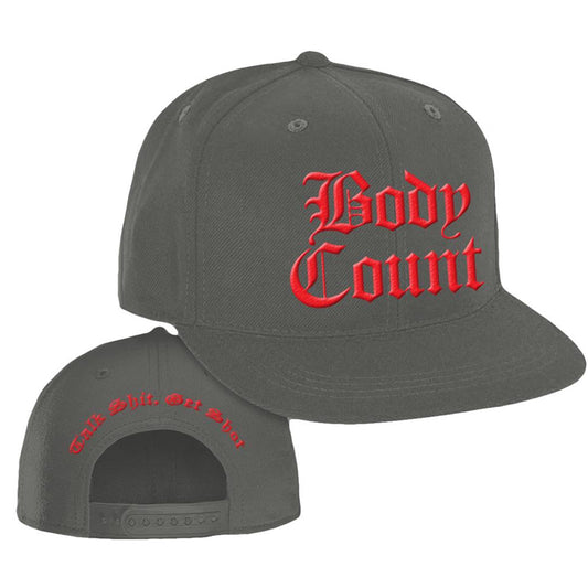 Body Count "Talk Shit" Snapback Hat in Charcoal Grey with Red Embroidery