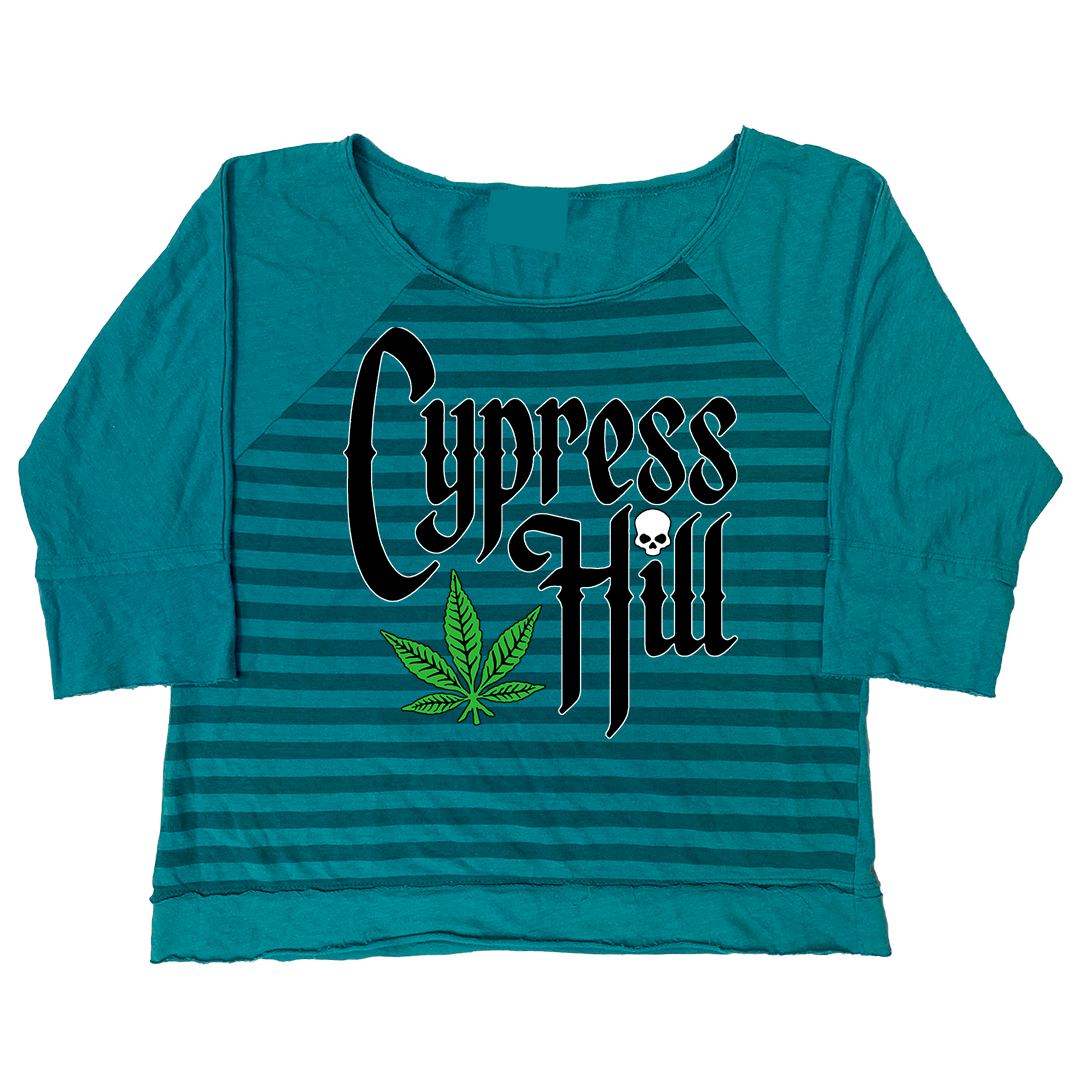 Cypress Hill "Text Logo" Women's Striped Raglan Shirt in Green