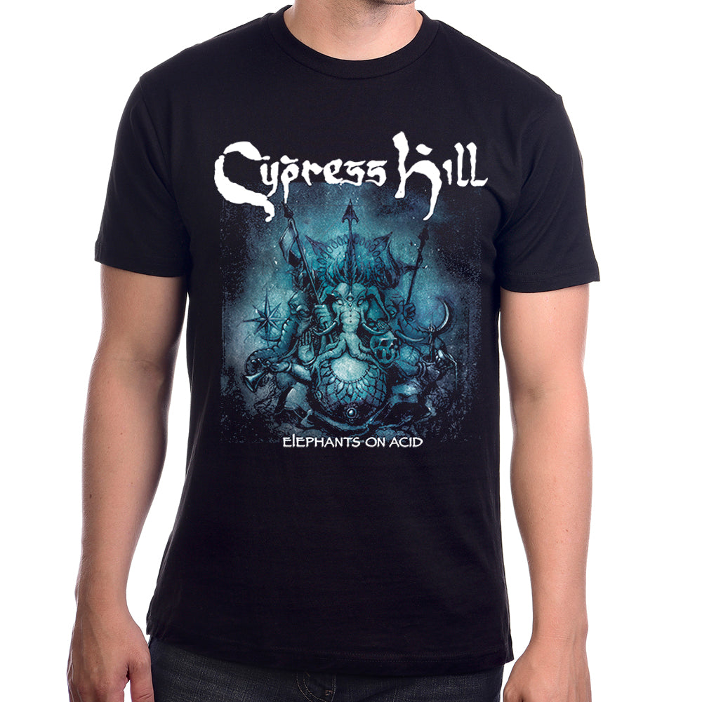 CYPRESS HILL ELEPHANTS TOUR T SHIRT WITH ELEPHANTS ON ACID ART WORK ON A BLACK T SHIRT 