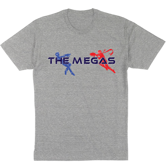 The Megas "Blue VS Red" Legacy Design T-Shirt in Heather Grey