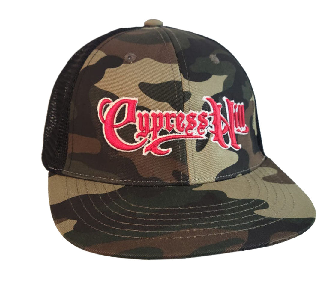 Cypress Hill "Script Logo" Snapback Hat in Green Camo